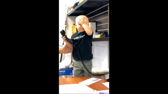 Playful boy falls during pretend phone call, doesn’t miss a beat in Oroville, California, USA