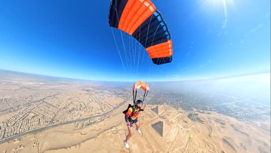 Stunning aerial view of the pyramids during skydiving festival in Cairo, Egypt