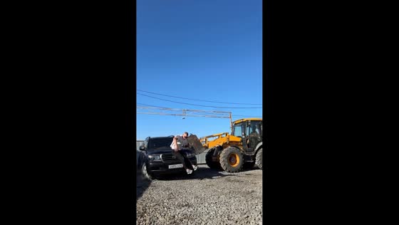 Vehicle and heavy machinery challenge scene in Rostov-on-Don, Russia