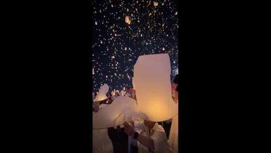 Floating lantern mishap during festival in Chiang Mai, Thailand