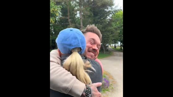 Emotional family reunion after surprise return in Chesterfield, England, UK