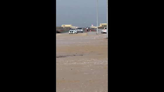 Streets flooded after heavy rainfall in Dubai, UAE