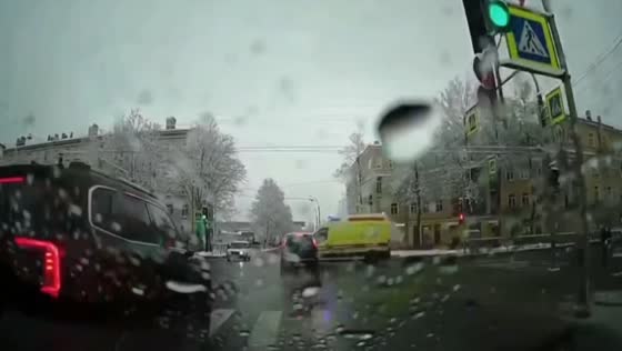 Ambulance overturns in serious road collision in Kolpino, Saint Petersburg, Russia
