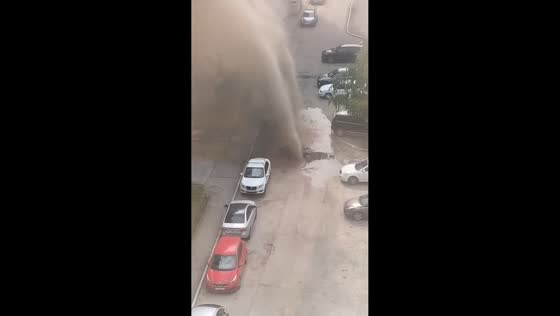 Massive water fountain erupts during utility pressure testing in Chelyabinsk, Russia