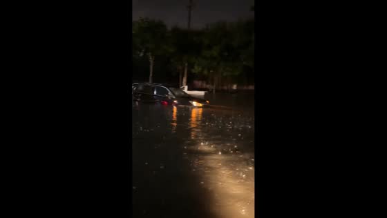Severe flooding submerges roads and vehicles in Yuncheng, Shanxi, China