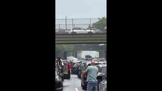 Flash flooding brings traffic to standstill on Brooklyn-Queens Expressway in New York, USA