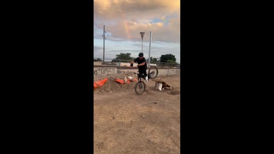 Cyclist fails to clear wooden ramp in Guadalajara, Mexico