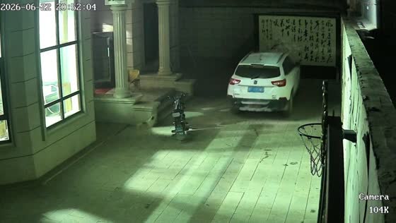 Parked car unexpectedly rolls backward from garage in Hebei, China