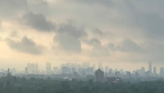 Moody skyline under thick clouds in Cambridge, Massachusetts
