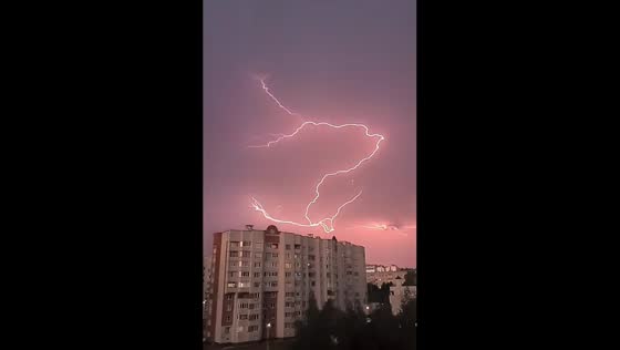 Lightning storm captured in Mazyr, Belarus