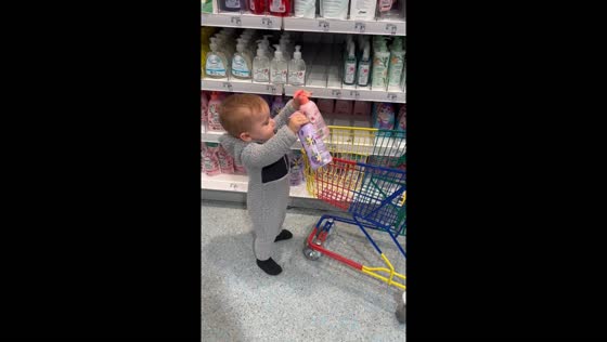 Toddler goes shopping in Hildesheim, Germany