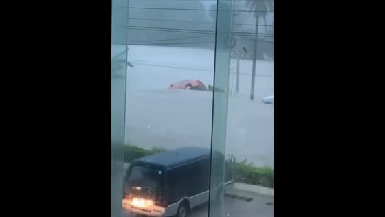 Vehicle submerged in floodwaters amid Typhoon Ramil in Roxas, Philippines 