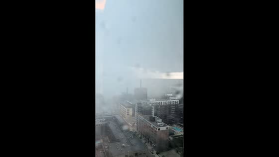 Thunderstorm engulfs cityscape in Minneapolis, Minnesota, USA