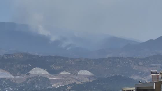 Wind-driven wildfire burns through forests in Aydın, Turkey