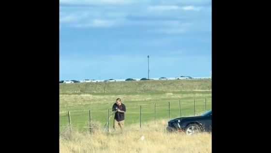 Driver gets stuck in field after avoiding traffic in Mountain House, California, USA 