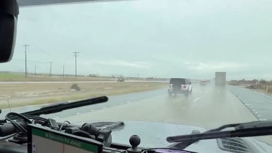 Car spins out during severe rainstorm on Highway 86 in California, USA