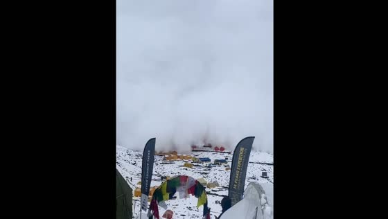 Avalanche hits Manaslu Base Camp during climbing season in Manaslu, Nepal