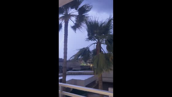 Severe thunderstorm brings dramatic lightning and strong winds to Cala Bona, Spain
