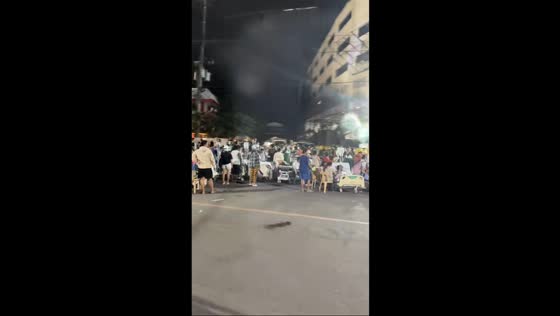 Patients evacuated outside Cebu City Medical Center after 6.9 earthquake in Cebu, Philippines