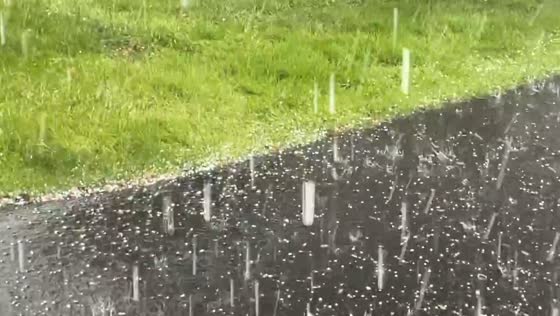 Pea-size hail and heavy rain move through Victor, New York, USA