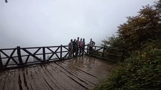 Unexpected wooden deck with life-sized cutouts in Sichuan, China