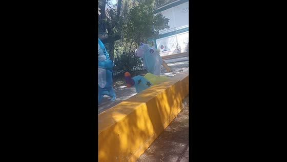 Clown mascot loses balance and tumbles in Mexico