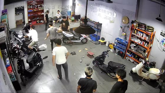 Man accidentally accelerates scooter into motorcycle display in Guangdong Province, China