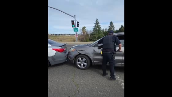 Road accident involving multiple vehicles in Sacramento, USA. 