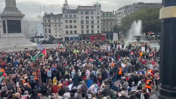 Silent vigil for Gaza held in defiance of protest ban at Trafalgar Square in London UK