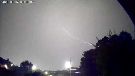 Powerful lightning strikes light up the night sky over Douglasville, USA