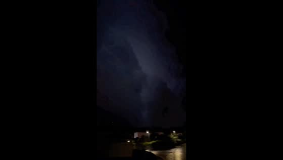 Powerful lightning storm illuminates night sky over in Azores, Portugal