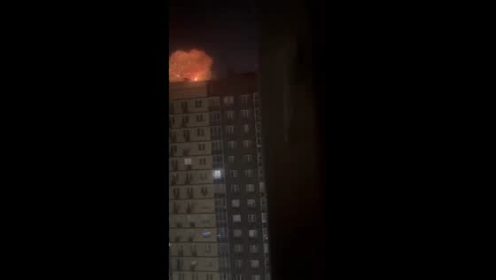 Drone debris ignites fire on residential complex rooftop in Moscow, Russia