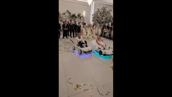 Unique wedding entrance with drifting toy cars in Sydney, Australia