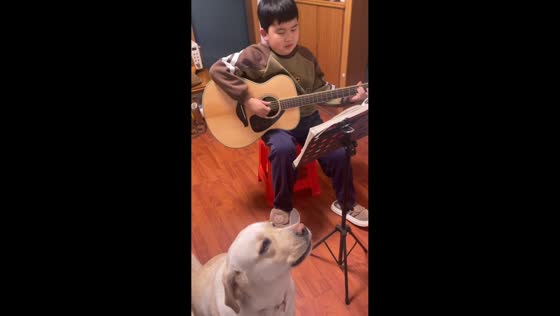 Dog sneezes mid-song while singing with child in Anhui, China