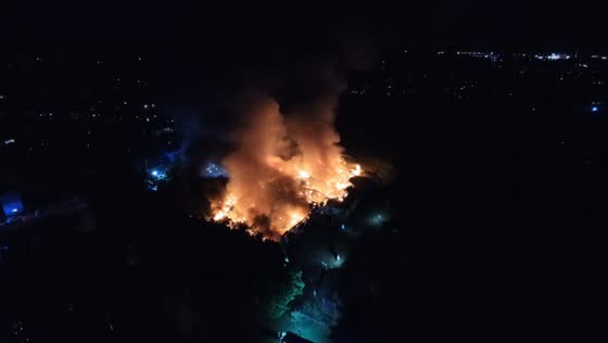 Massive fire engulfs former school building in Haverhill, England, UK