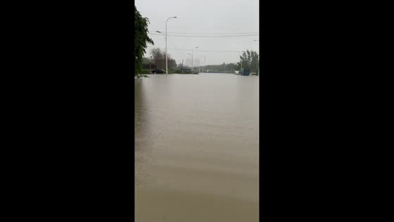 Flooded roads become unrecognizable during heavy rain in Liaoning, China