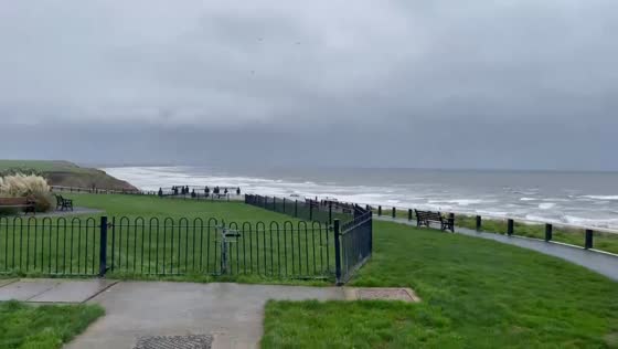 Storm Claudia brings powerful winds and crashing waves in North Yorkshire, UK
