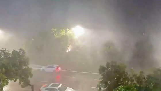 Typhoon Bavi brings near-zero visibility to roads in Zhejiang, China