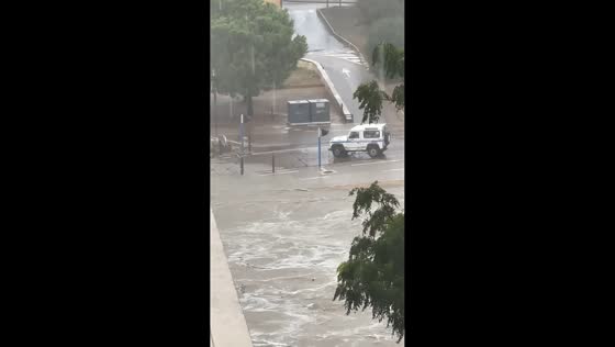 Flash flood swallows roads along the Lez River in Montpellier, France
