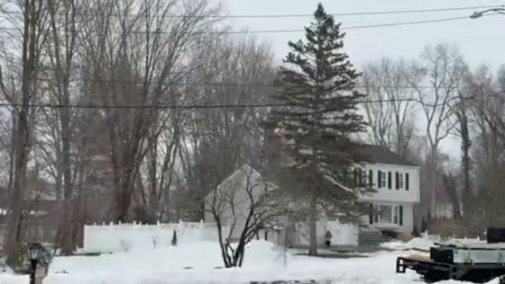 Heavy snowfall with large flakes blankets Trumbull, Connecticut, USA