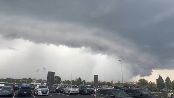 Striking thunderstorm with shelf cloud in Arlington Heights, Illinois, USA