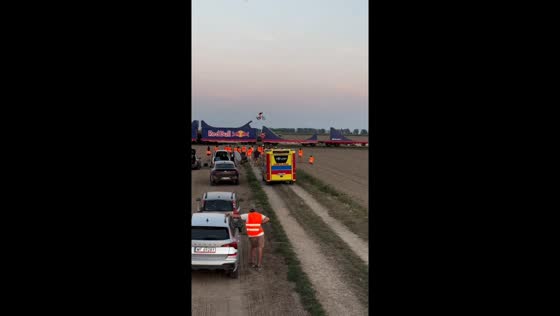 Cyclist performs extreme stunt on moving truck in Biała, Poland