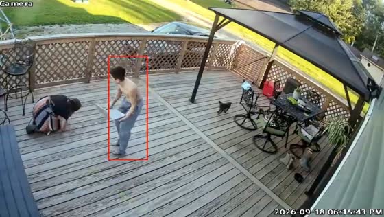Woman slips on tennis ball while dog watches in Ohio, USA