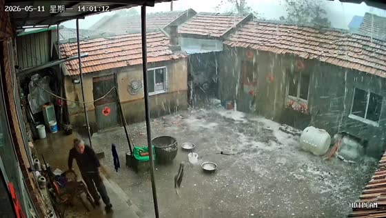 Hailstorm damages rooftops during severe weather in Guangdong, China