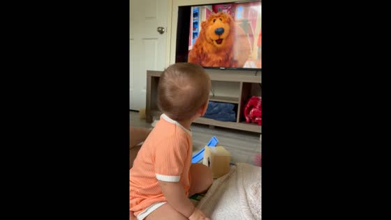 Toddler Laughs while watching "Bear in the Big Blue House" for the first time in North Carolina