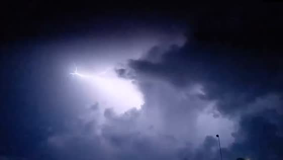 Lightning strikes at night in Playa del Carmen, Mexico