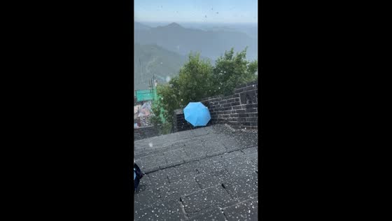 Hailstorm hits Mutianyu during unexpected weather in Beijing, China
