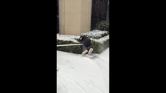 DIY sled ride ends with crash into bushes during snowy play in Henan, China