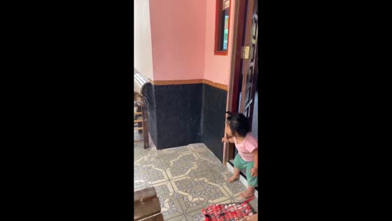 Kid calls out for monkey in Pontianak, West Kalimantan, Indonesia