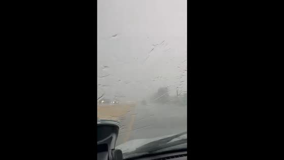 Heavy rain causes near zero visibility on I-270 in Hilliard, Ohio, USA